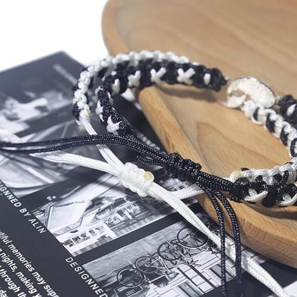 Matching Yin Yang Friendship Bracelets for 2 – Adjustable Cord BFF Bracelets - Picture 3 of 4